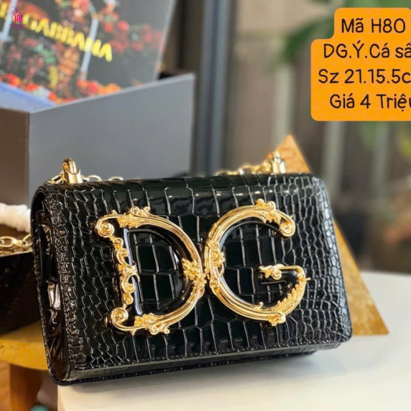 Túi xách DG. Ý cá sấu đen size 21.15.5cm