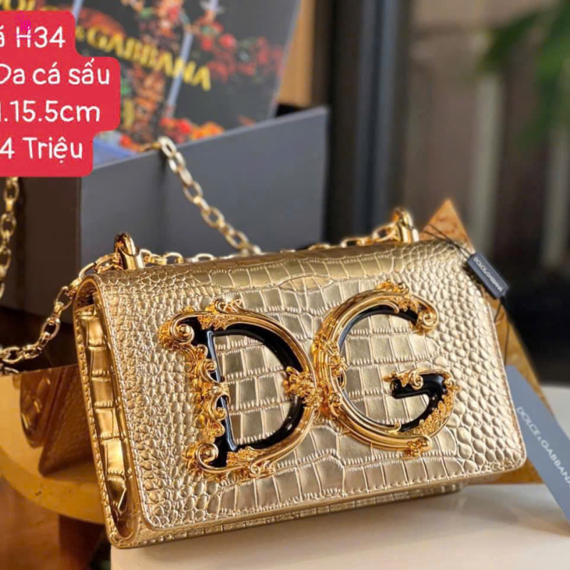 Túi xách DG. Ý cá sấu vàng size 21.15.5cm